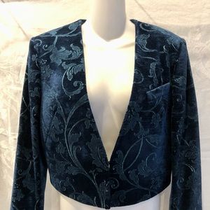 LANVIN Teal Velvet Metallic Embossed Cropped Jacket 38 8 $1200